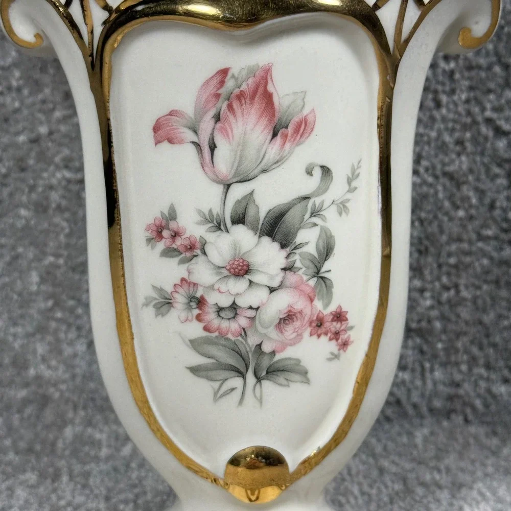 Vintage Floral Design‎ Vase Cream Gold Gilded Tulip Regency